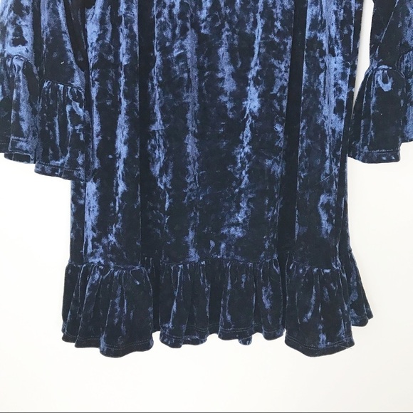 BEACHLUNCHLOUNGE Blue Crushed Velvet Peplum Blouse Fall Winter Holiday Career M - Picture 4 of 7